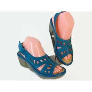 Earth Stargaze Royal Blue Suede Wedges 8 Sling Back Open Toe Heels Sandals